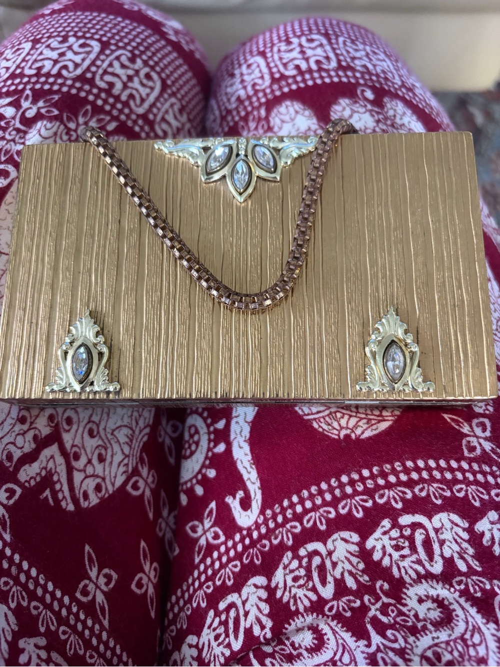 Evan vintage Gold Evening Clutch with Crystal Accents